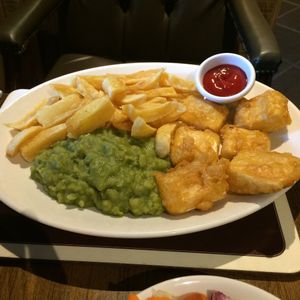 Vegan Fish (Tofu) and Chips. at Red Lion at Pickmere in Knutsford