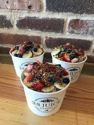 Acai Bowls: Peanut Butter Acai Bowl,  Acai Power Bowl and Acai Power Green Bowl! at 3:8 Juice & Eatery in Milton