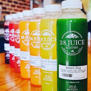 Our Amazing Cold Press Juices!  Juice the rainbow!  Made fresh in store! at 3:8 Juice & Eatery in Milton