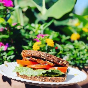 New!  BLTA Sandwich! Tempeh bacon, lettuce, tomato, avocado and house made aioli sauce!  Your choice of bread! Yum! at 3:8 Juice & Eatery in Milton
