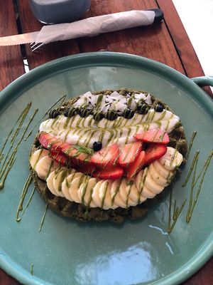 Matcha waffle  at Fresco Habito in Playa Del Carmen