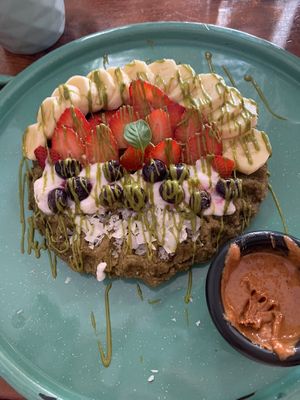 Vegan gluten free matcha waffles at Fresco Habito in Playa Del Carmen