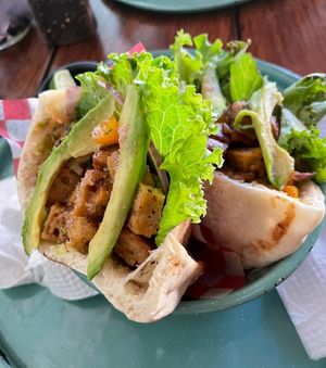 Seitan Almondcheeze Avocado Pide at Fresco Habito in Playa Del Carmen