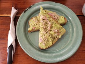 Avocado toast (needs a little extra salt IMO) at Fresco Habito in Playa Del Carmen