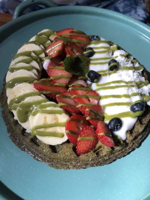 Matcha waffle  at Fresco Habito in Playa Del Carmen