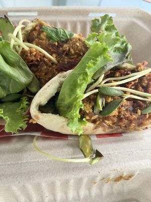 Tofu & chorizo pita sandwich   at Fresco Habito in Playa Del Carmen