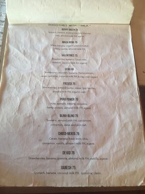Smoothie Menu at Fresco Habito in Playa Del Carmen