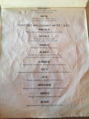 Smoothie Menu Page 3 at Fresco Habito in Playa Del Carmen