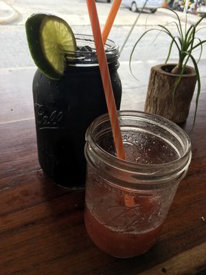 large black lemonade + small fresa albahaca at Fresco Habito in Playa Del Carmen