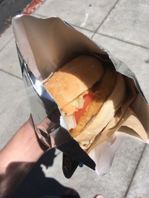 Crispy chicken sandwich  at Vegan Picnic in San Francisco