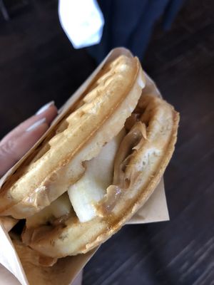 Waffle with peanut butter and bananas! at Vegan Picnic in San Francisco