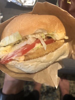 Spicy chicken sandwich! at Vegan Picnic in San Francisco