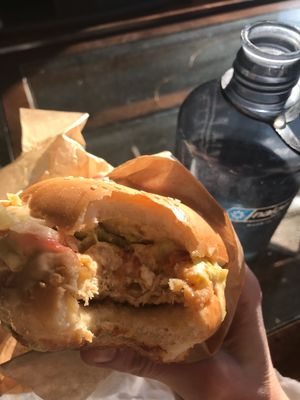 Crispy “chicken” sandwich. YUM!!! at Vegan Picnic in San Francisco