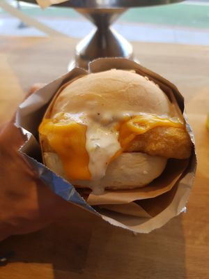 Great fish burger at Vegan Picnic in San Francisco