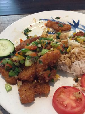 Spicy Cha Cha  rice and shrimp (vegan) at Loving Heart in Clermont