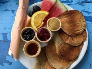 pancakes with edible jam containers at Cafe Ole in Berlin