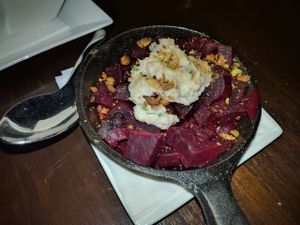 roasted beets with vegan cheese at Wynn Hotel - La Cave in Las Vegas