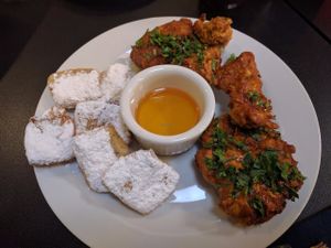 seitan chicken and beignets at Bronze Cafe in Las Vegas