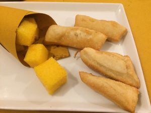 Polenta with salty doughnuts (vegan) at Sciue Sciue in Florence