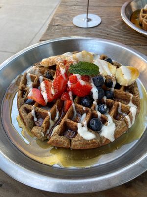 Oat Banana Waffles at Harvest Cafe in Ventura