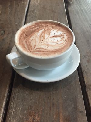 Hot Chocolate. I was bummed they were out of Sipping Chocolate, but this was delicious; vegan with cashew milk. at Harvest Cafe in Ventura