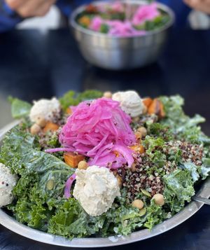 Harvest salad: massaged kale with quinoa and other goodies  at Harvest Cafe in Ventura