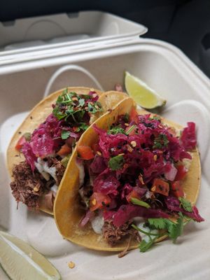 Vegan tacos. Tasty and filling! at Harvest Cafe in Ventura