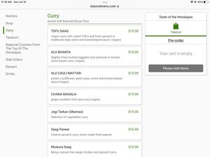 A few vegan items on the menu at Taste of the Himalayas in Sausalito