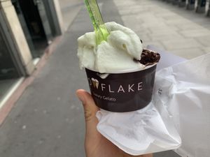 Chocolate and basil lemon vegan gelato at Snowflake Gelato in West London