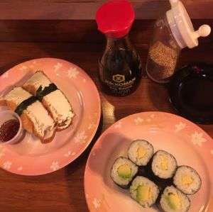 tofu nigiri & avocado rolls at MisoHapi in West End