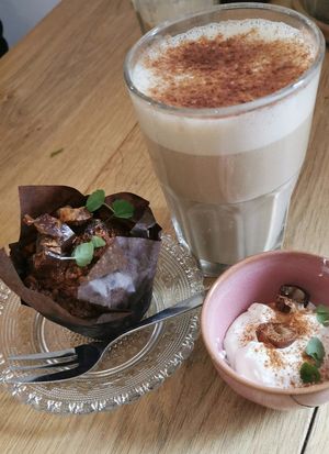 Carrot cake Muffin and Chailatte at By-Kees in Heerenveen