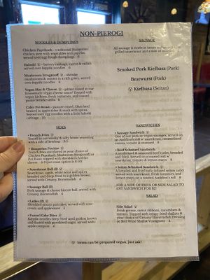 Menu at Pierogi Mountain in Columbus