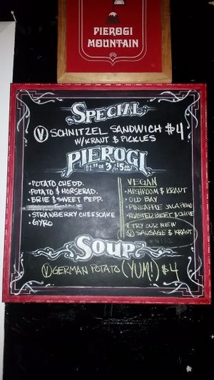 Labels vegan at Pierogi Mountain in Columbus