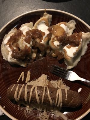 Vegan pierogis and sausage! at Pierogi Mountain in Columbus