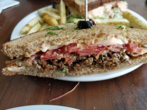 Soya mince sandwiche.. too good at Rare Earth Cafe & Organic Store in Mumbai