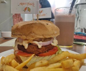 Vegan burger at Rare Earth Cafe & Organic Store in Mumbai