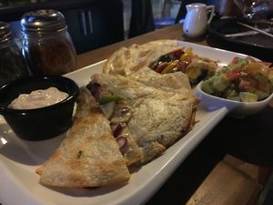 Quesadillas, exquisitas! at Pepperland Bar in Santiago