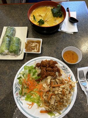 Curry soup, lemon chkn rice platter, salad rolls   at Tina Vietnamese Cuisine (V-Cafe) in New Westminster