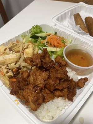 Combo 2 - rice platter and spring rolls   at Tina Vietnamese Cuisine (V-Cafe) in New Westminster