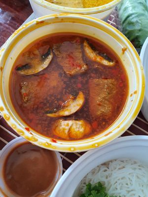 Vegan spicy noodles soup at Tina Vietnamese Cuisine (V-Cafe) in New Westminster