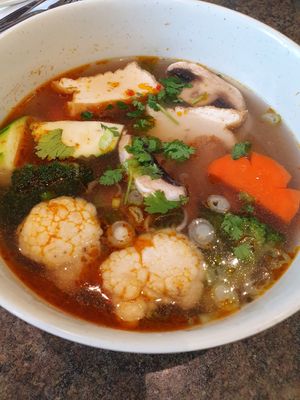 Vegan spicy pho noodles soup at Tina Vietnamese Cuisine (V-Cafe) in New Westminster