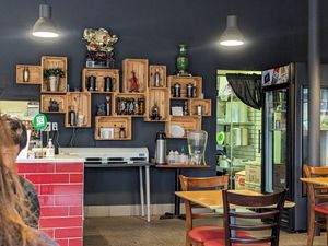 Interior with complimentary tea at Tina Vietnamese Cuisine (V-Cafe) in New Westminster