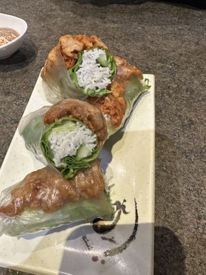 Ginger chicken salad roll (near) and lemongrass chicken salad roll (far) - both vegan  at Tina Vietnamese Cuisine (V-Cafe) in New Westminster