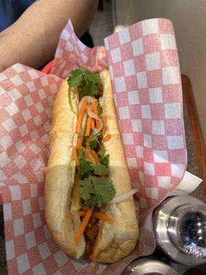 Lemongrass “chicken” banh mi  at Tina Vietnamese Cuisine (V-Cafe) in New Westminster