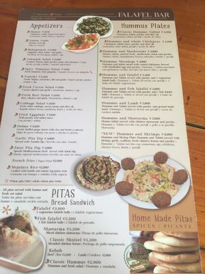 Menu 1  at Falafel Bar in Tamarindo