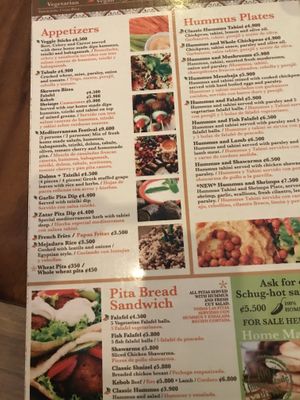 Menu at Falafel Bar in Tamarindo