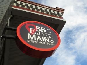 outside sign  at 55 East Main Brew House and Grill in Luray
