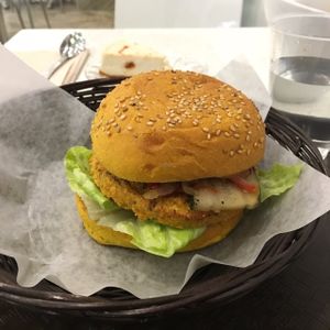 Burger Karmic at Delicieux Veg Fusion Cafe in Montreal