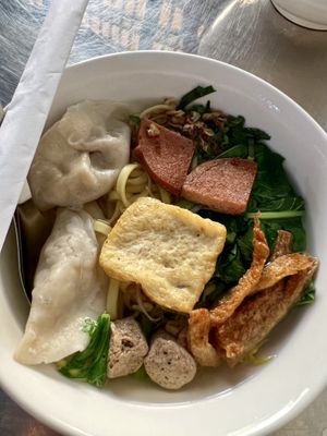Noodles, dumplings and mock meat   at Kang Le Restaurant in Siem Reap