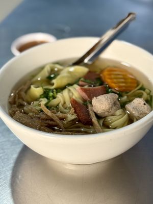 Dumplings and rice noodles soup  at Kang Le Restaurant in Siem Reap